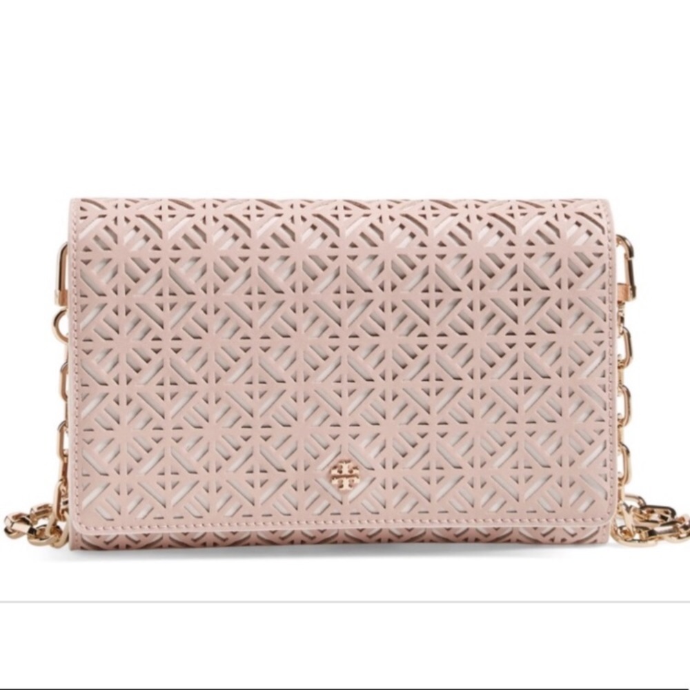Tory Burch Fret T Crossbody in Blush/Nude